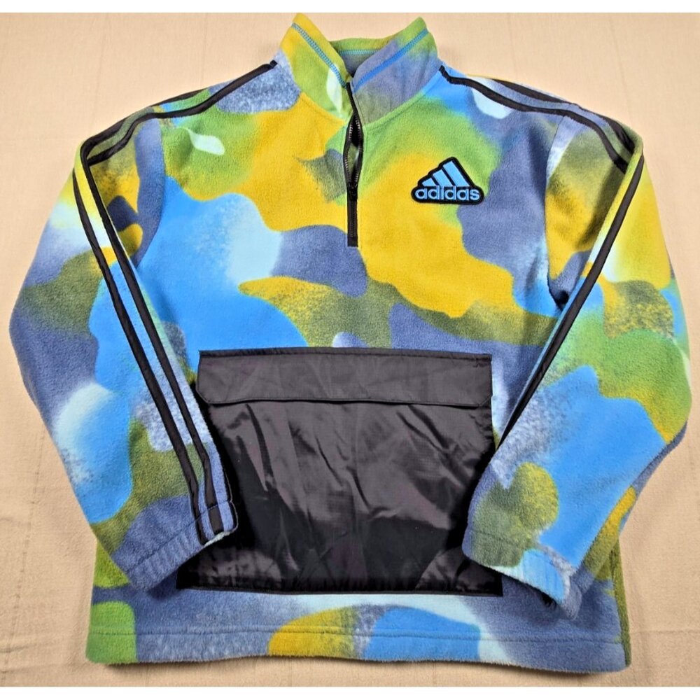 Adidas Boys Camo Fleece Quarter Zip Pullover Large 14/16 Front Pocket Outdoor